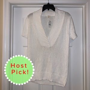 🆕 J. Crew White Short Sleeve Sweater Top Sz M NWT